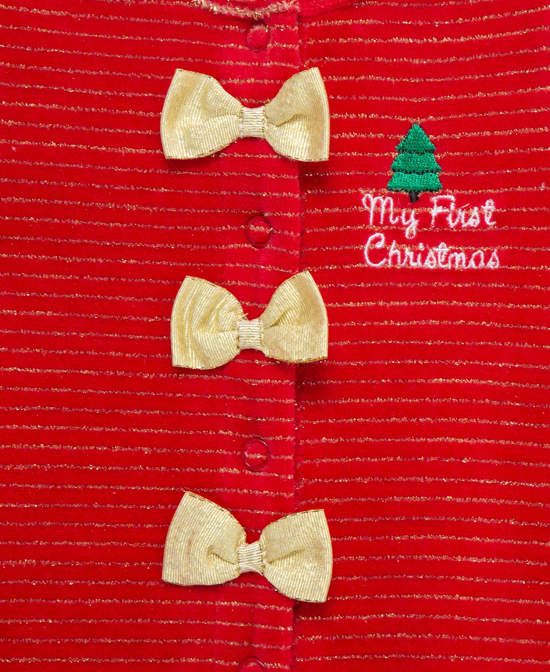 "My First Christmas" Stripe Velour Footie (3M-9M) - Little Me