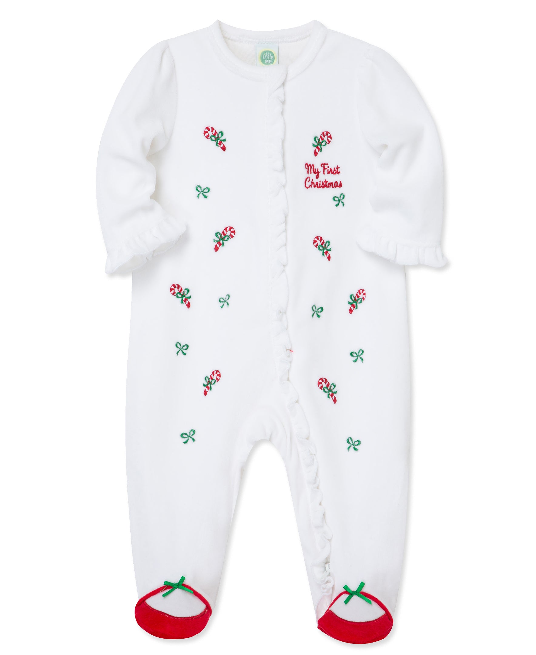 "My First Christmas" Candy Velour Footie (3M-9M) - Little Me