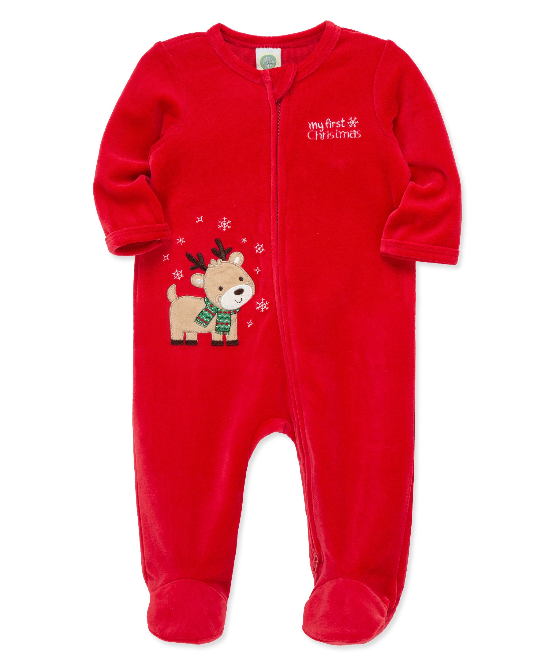 "My First Christmas" Reindeer Velour Footie (3M-9M) - Little Me