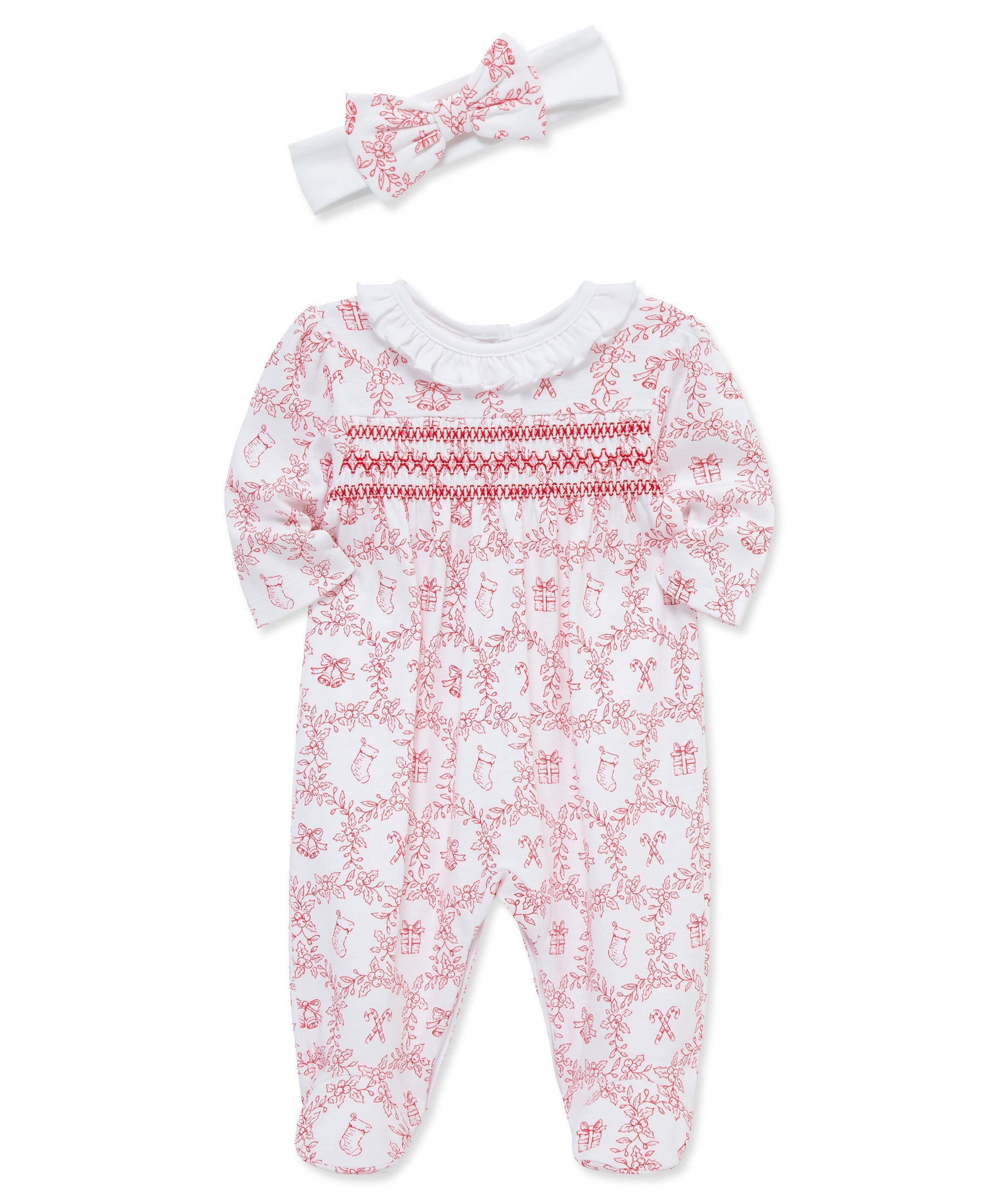Festive Toile Footie & Headband (NB-9M) - Little Me