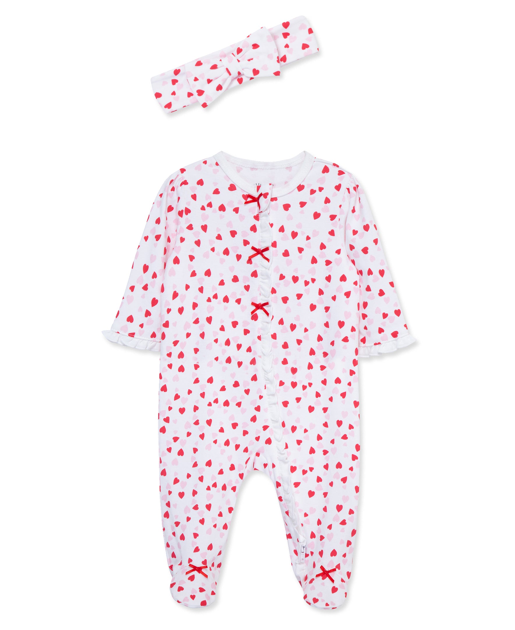 Valentine 2-Way-Zip Footed One-Piece & Headband - Little Me