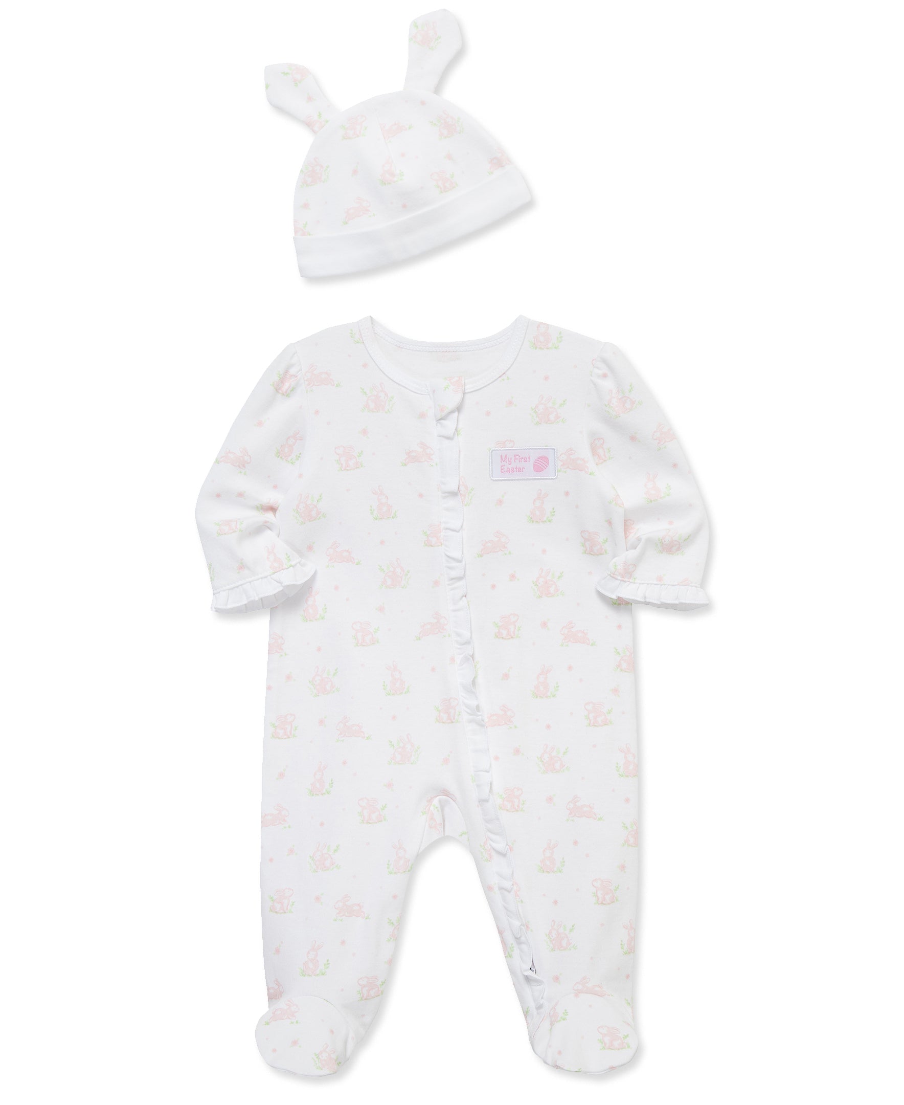 Pink Bunny 2-Way-Zip Footed One-Piece & Hat