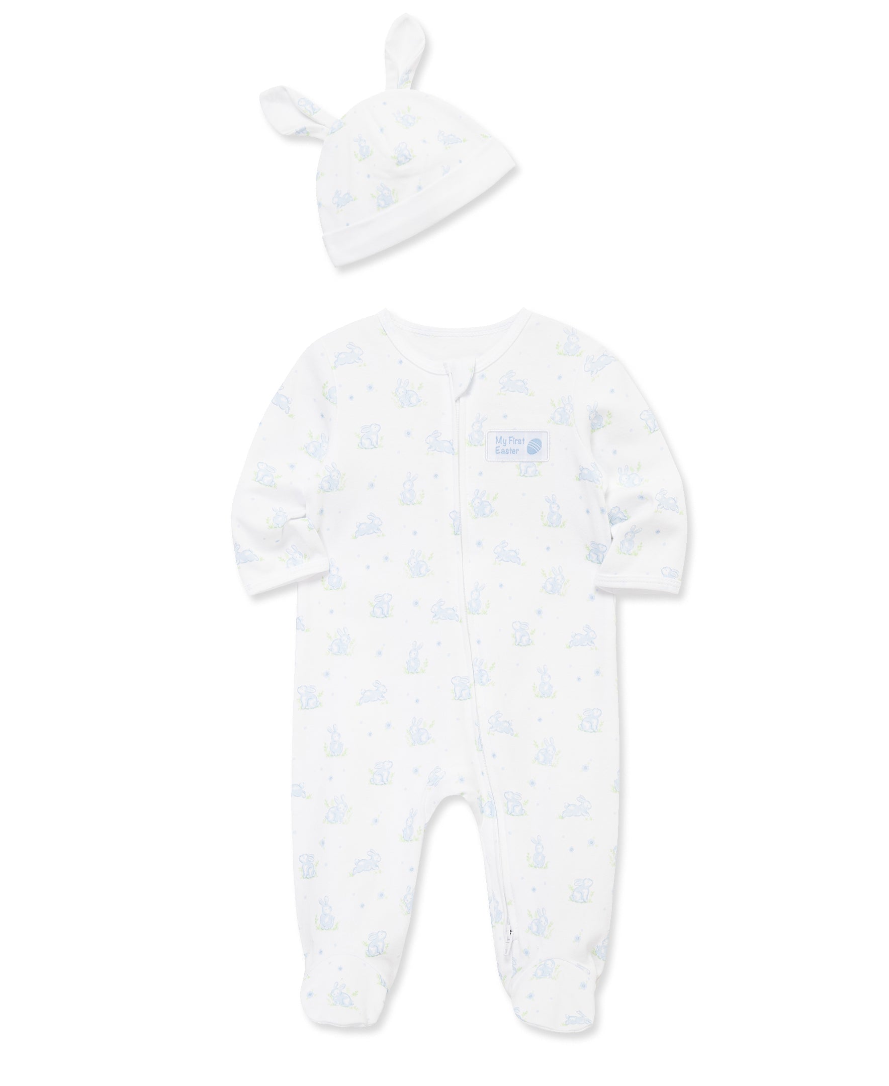 Blue Bunny 2-Way-Zip Footed One-Piece & Hat
