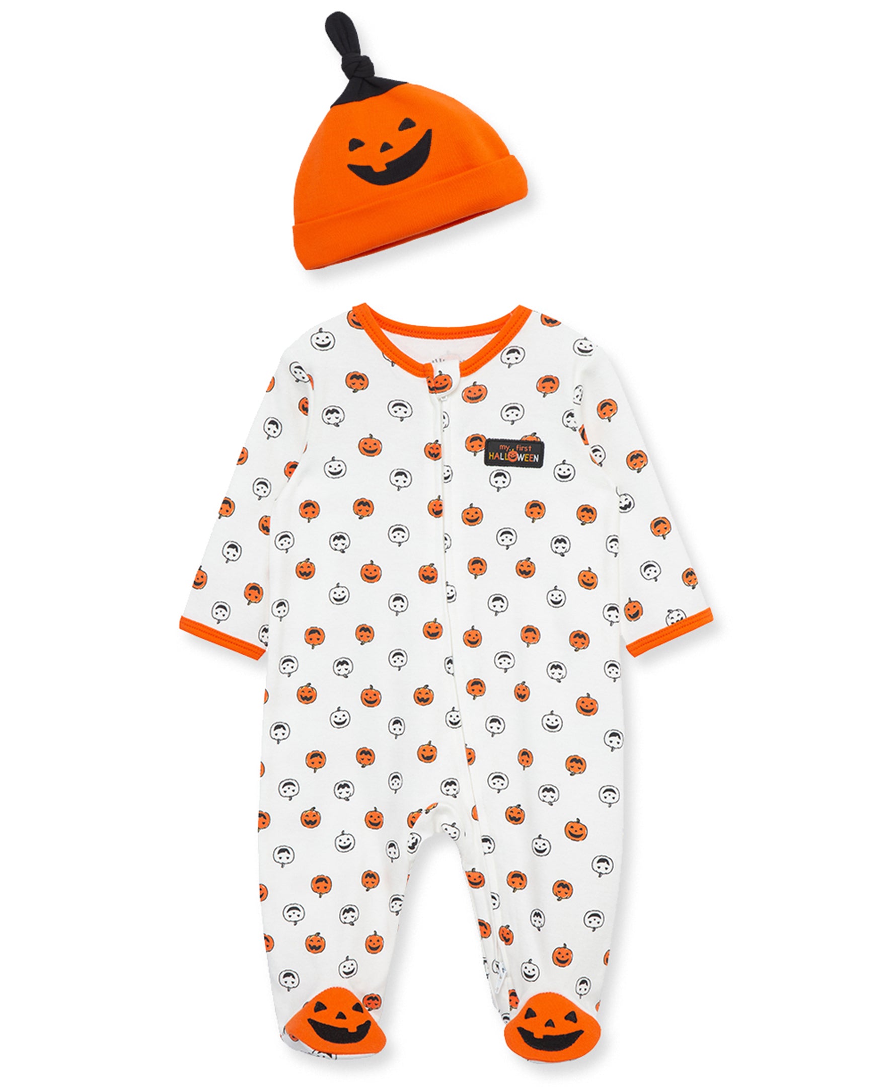 Pumpkin Zip Footie & Hat (NB-9M) - Little Me
