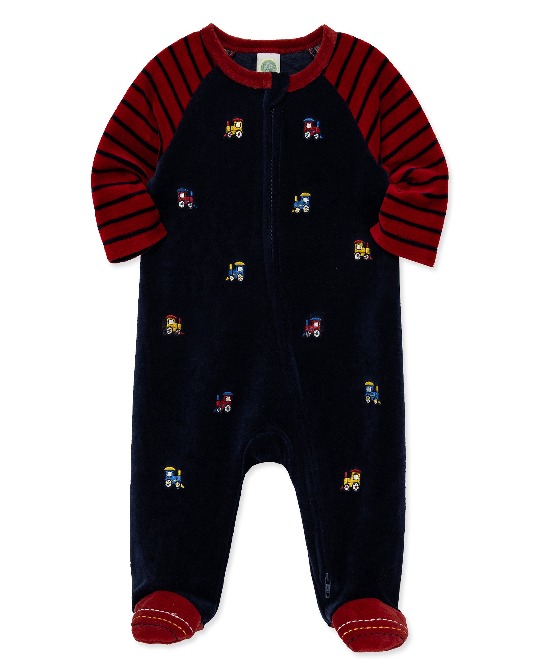Trains Velour Footie (3M-9M) - Little Me