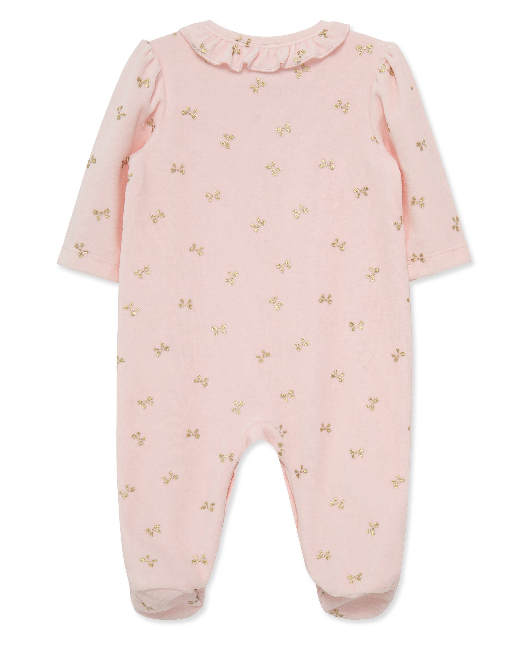 Gold Bows Velour Footie (3M-9M) - Little Me