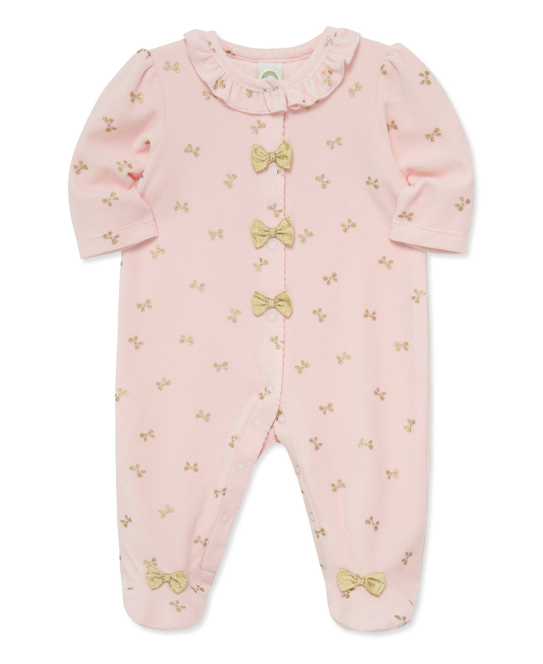 Gold Bows Velour Footie (3M-9M) - Little Me
