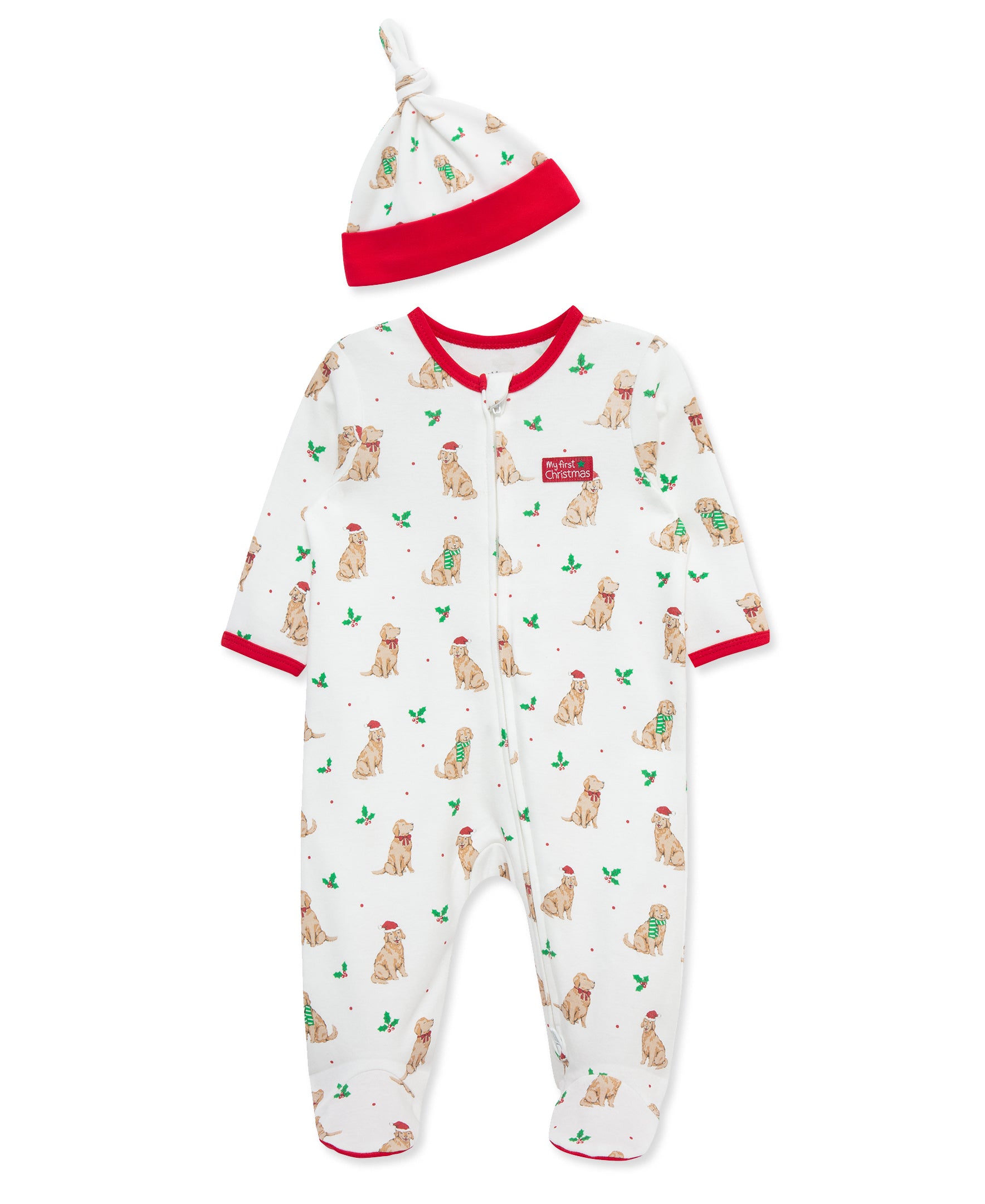 Festive Pups Footie & Hat (NM-9M) - Little Me