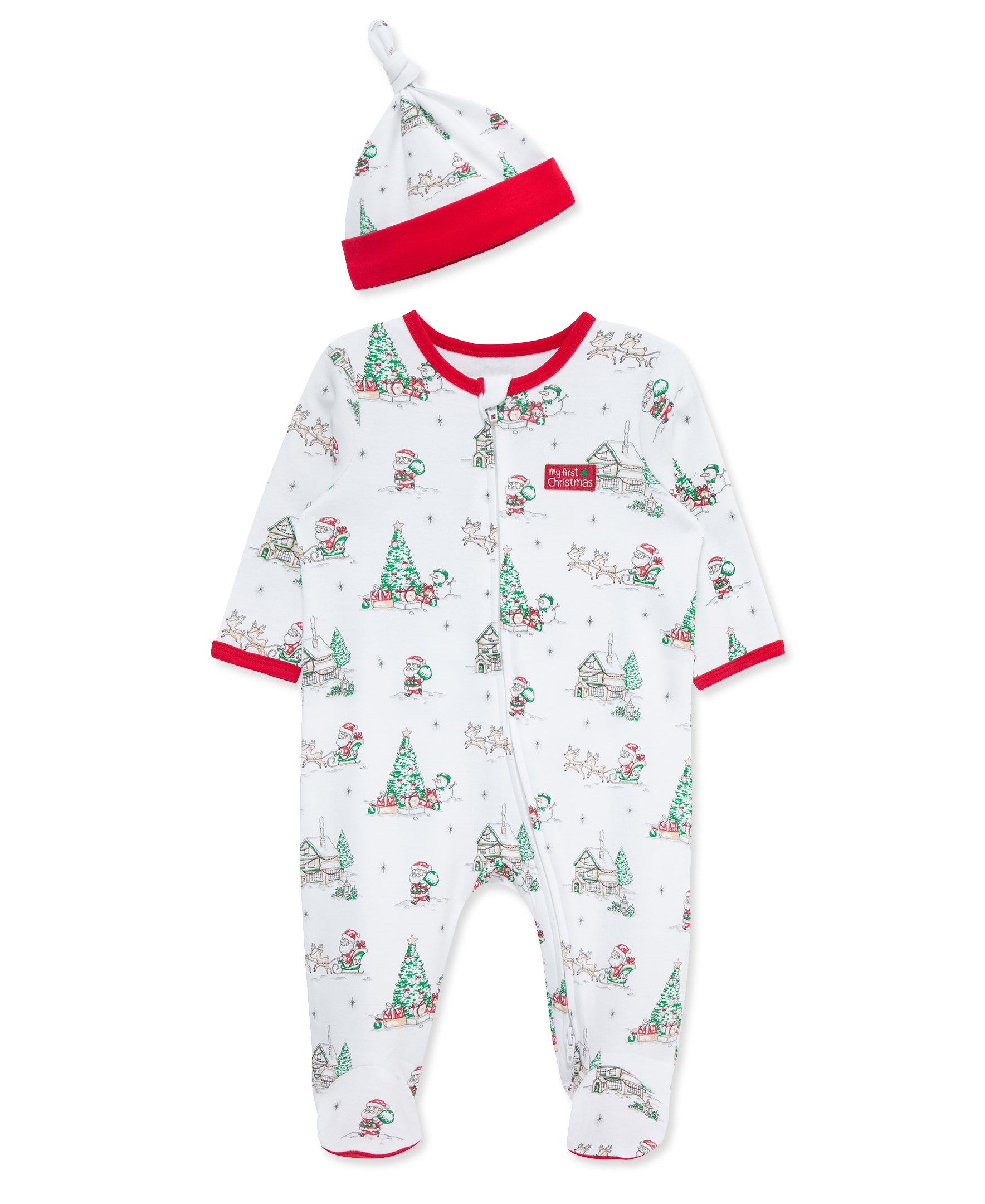 Holiday Scene Footie & Hat (NM-9M) - Little Me