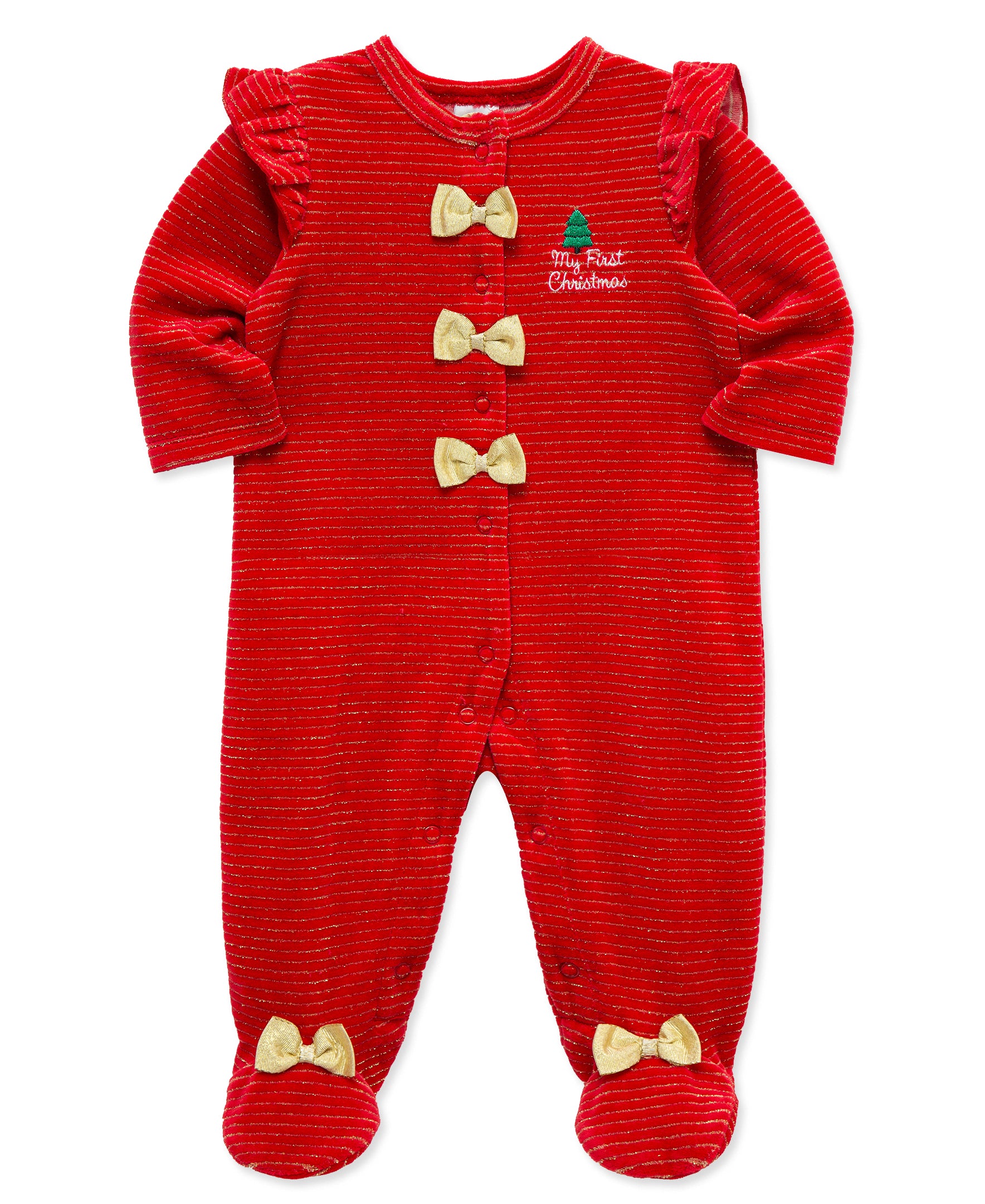 Festive Stripe Velour Footie (3M-9M) - Little Me