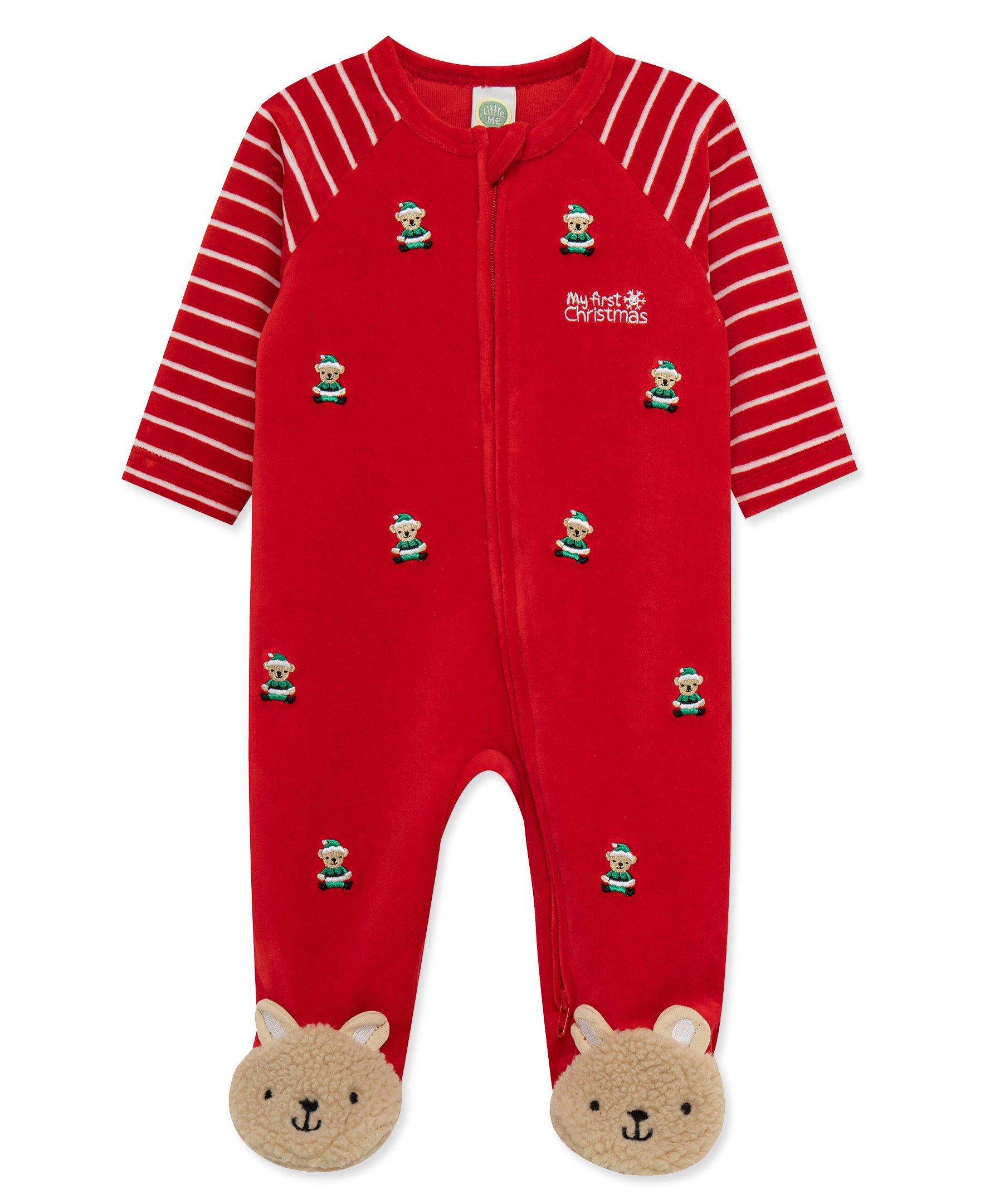 Santa Bear Velour Footie (3M-9M) - Little Me