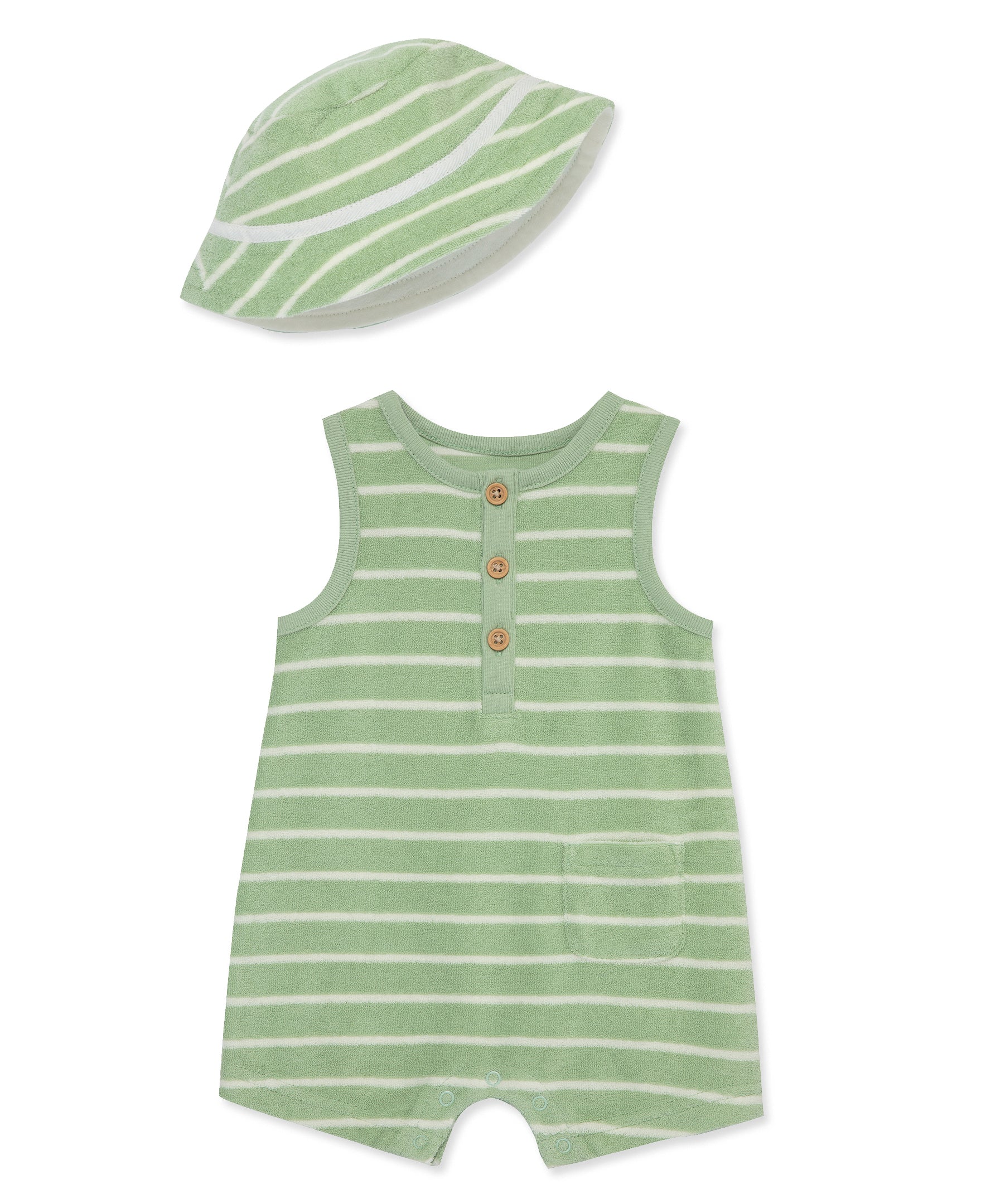Green Striped Terry Romper & Hat Set - Little Me