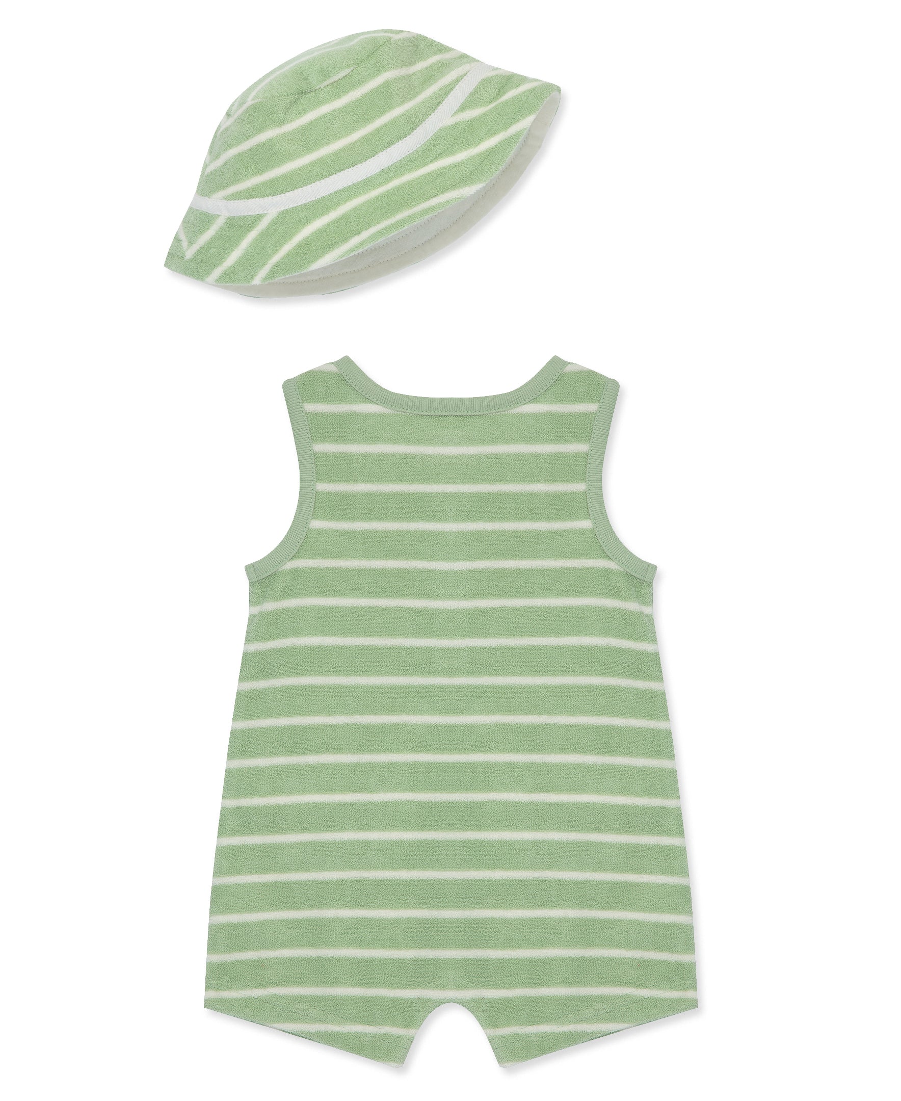 Green Striped Terry Romper & Hat Set - Little Me