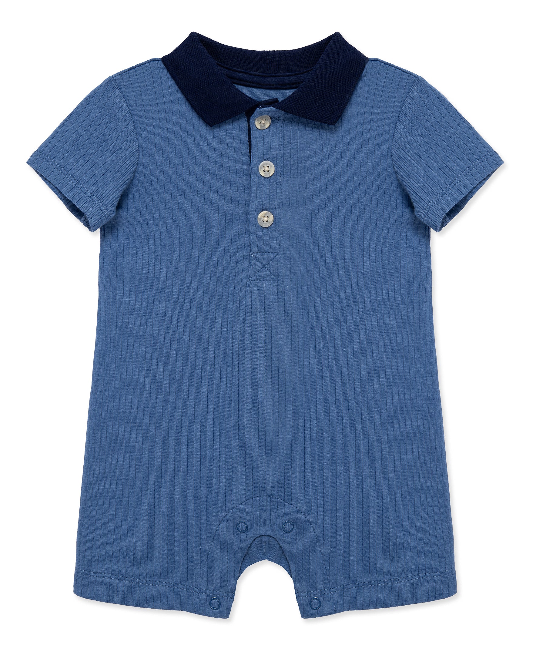 Blue Rib Knit Polo Romper