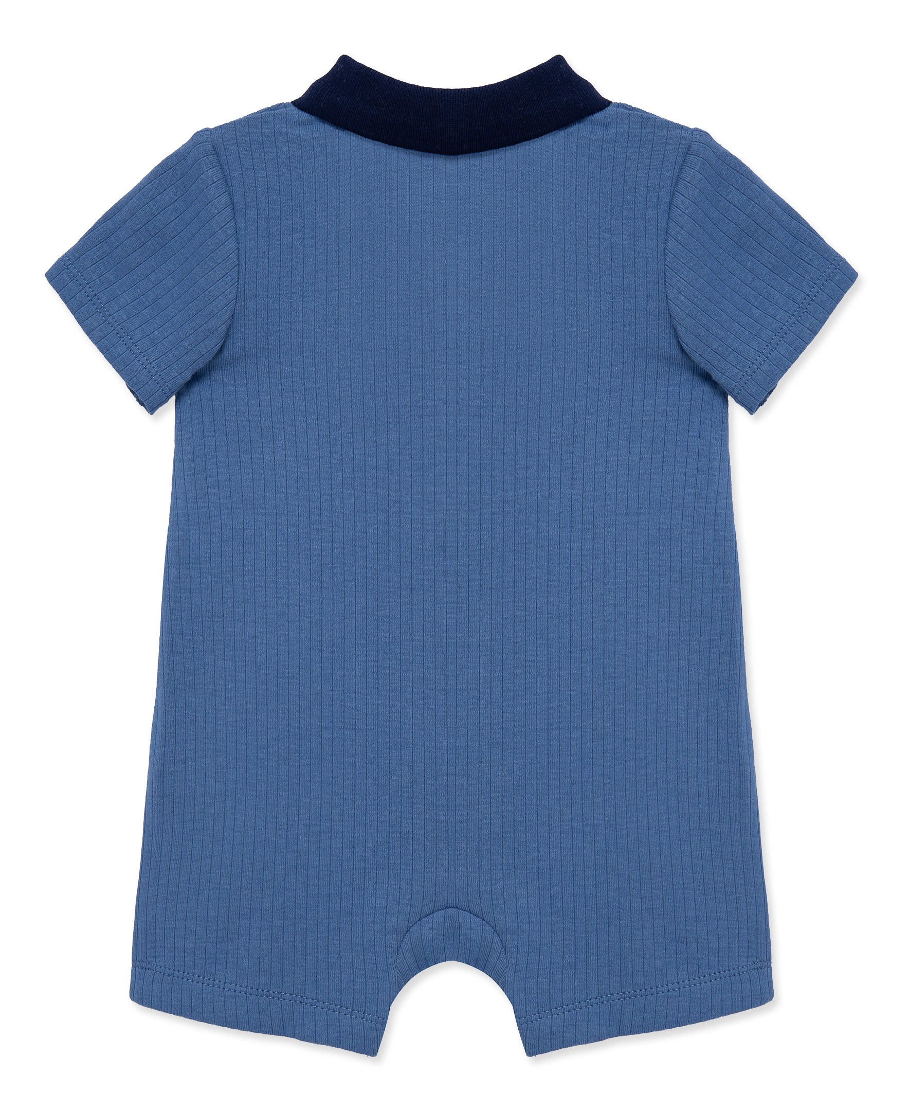 Blue Rib Knit Polo Romper