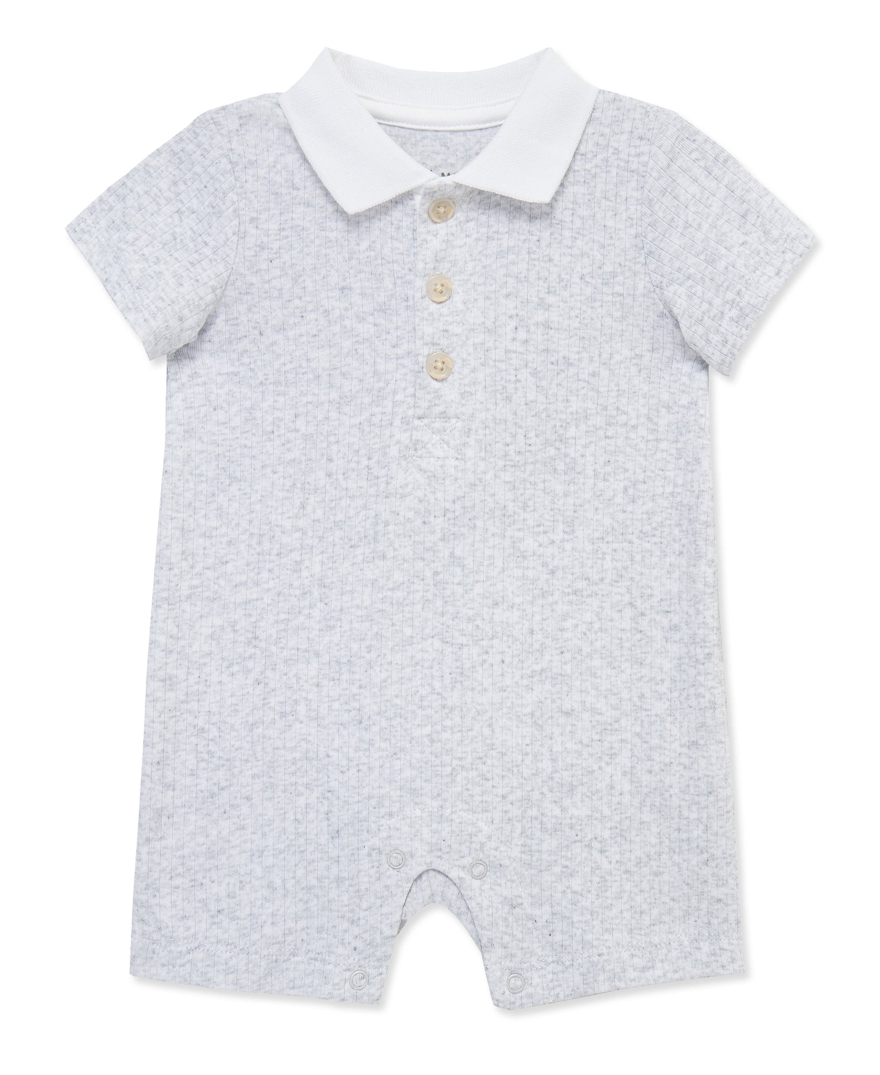 Grey Rib Knit Polo Romper
