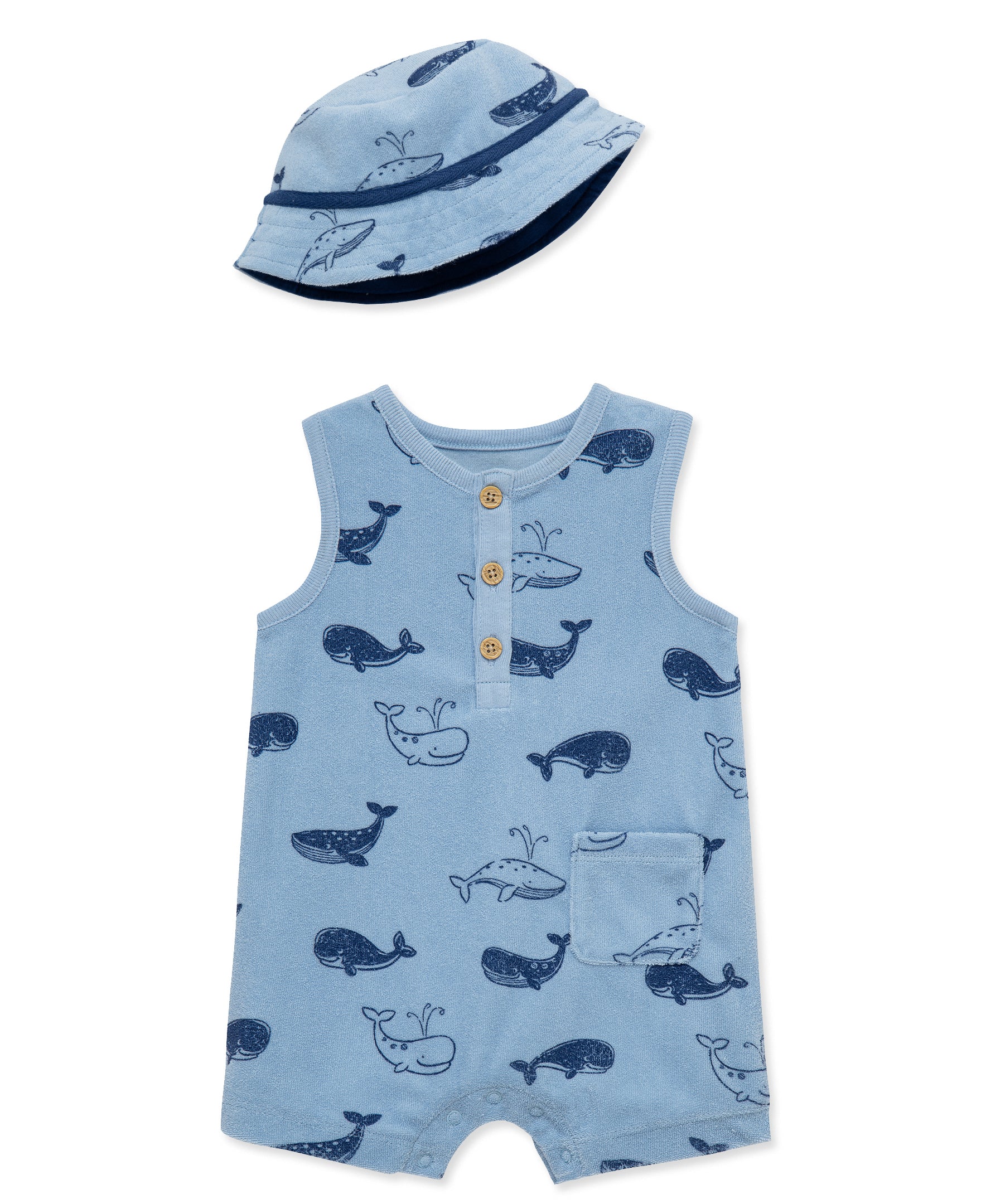 Whales Terry Romper & Hat