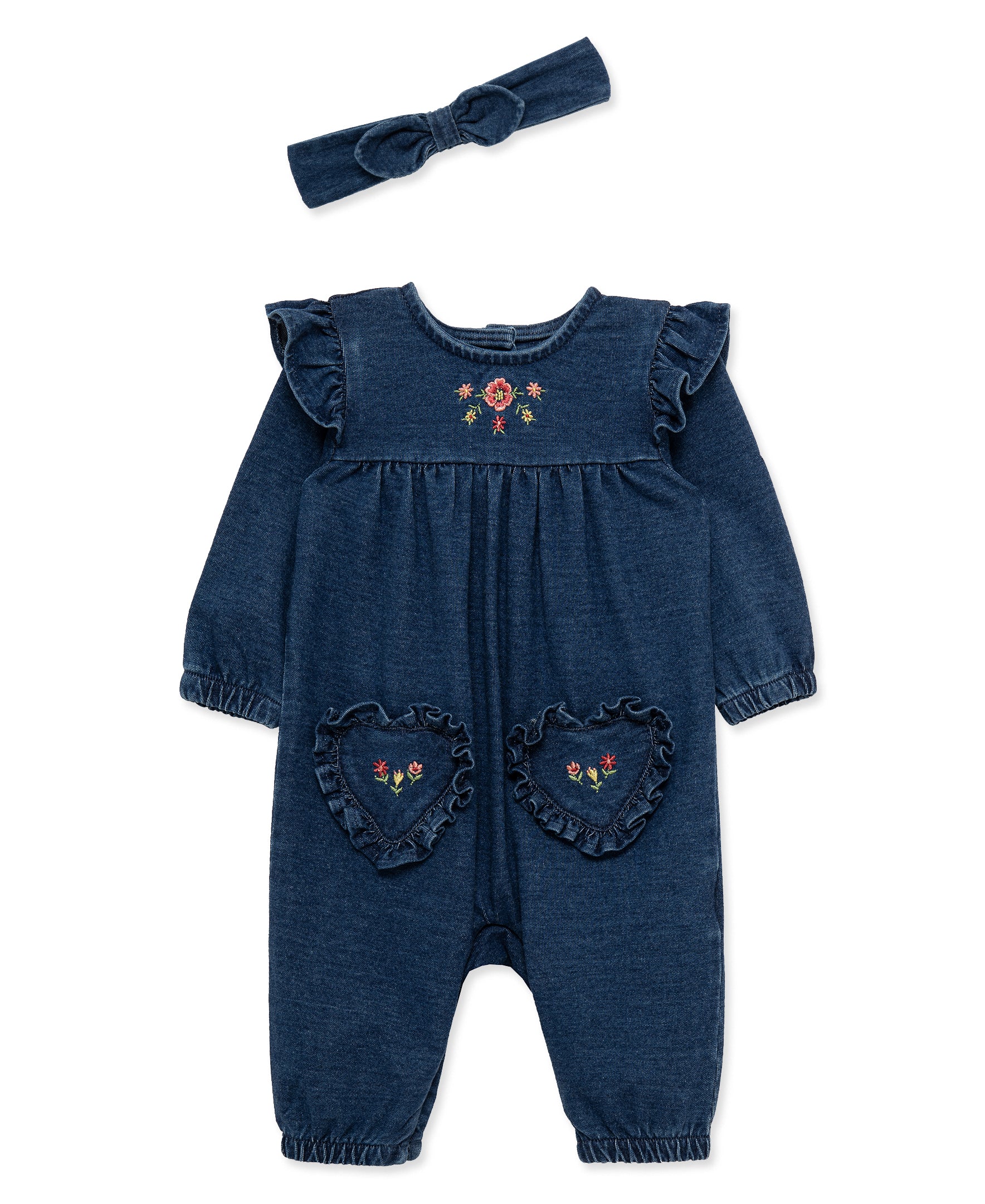 Blossom Blues Coverall & Headband (3M-12M) - Little Me