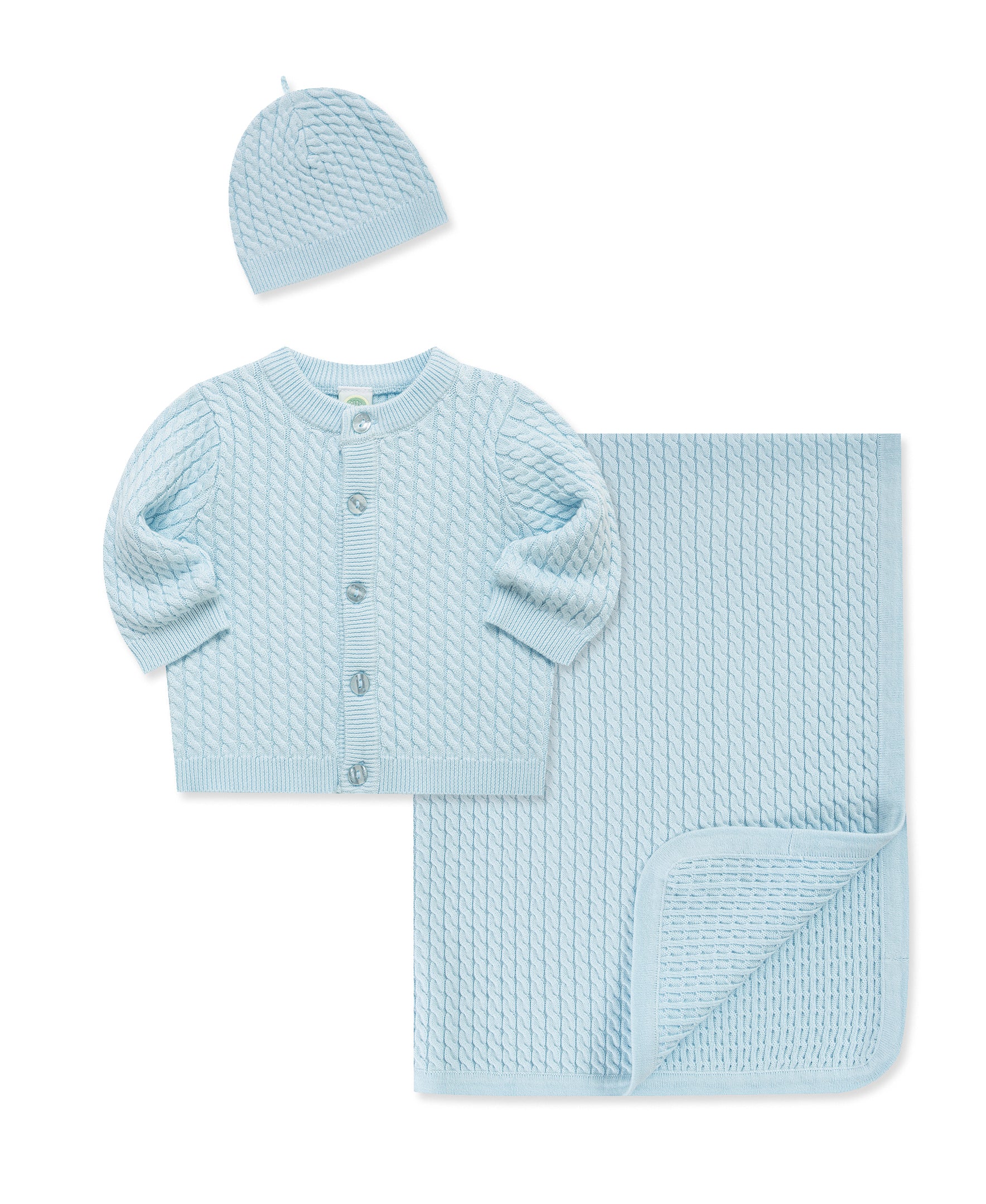 Blue Cable Sweater & Blanket Gift Box - Little Me