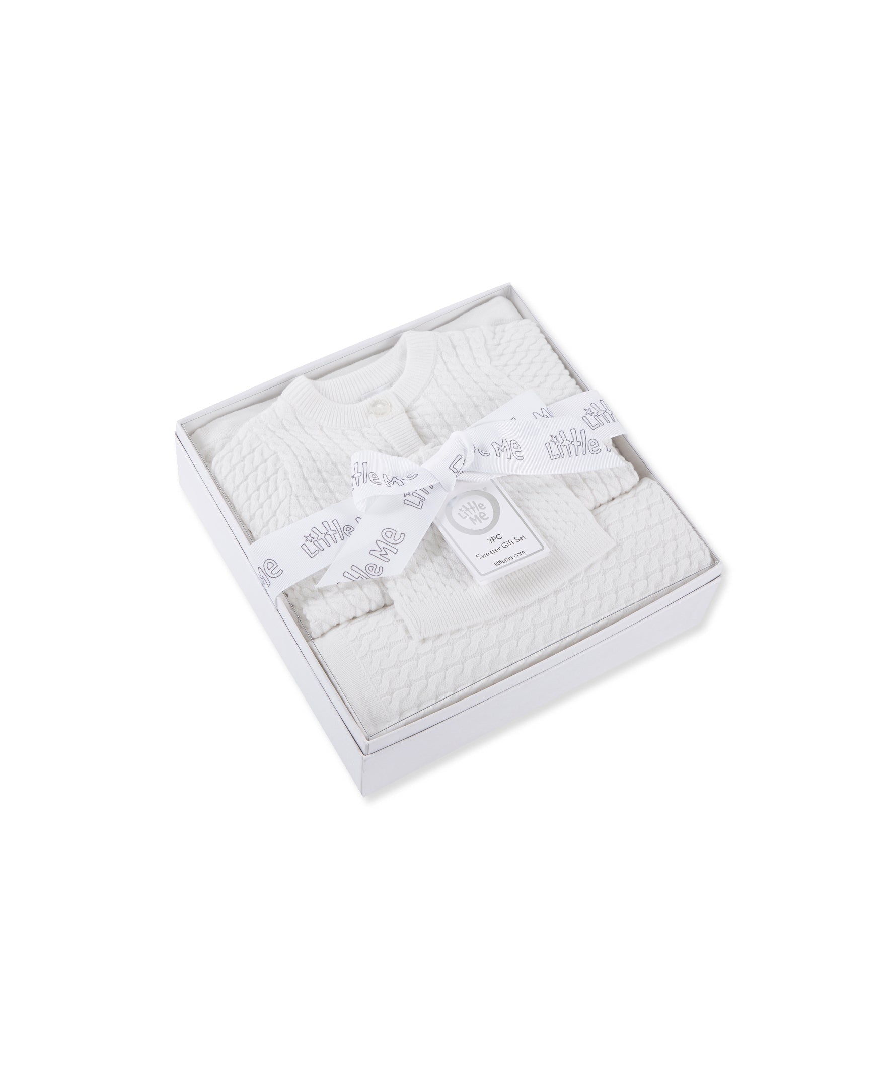 White Cable Sweater & Blanket Gift Box - Little Me