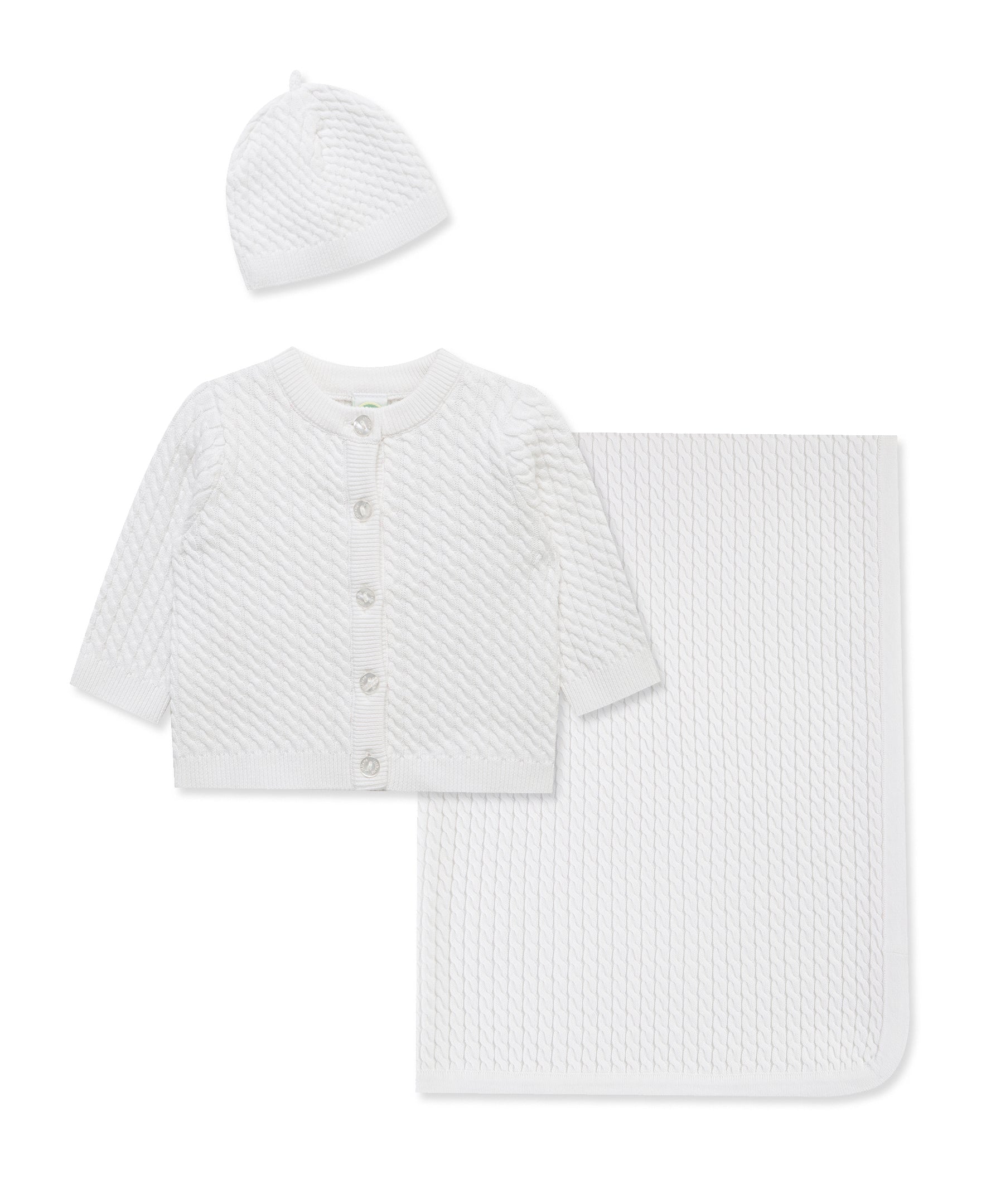 White Cable Sweater & Blanket Gift Box - Little Me