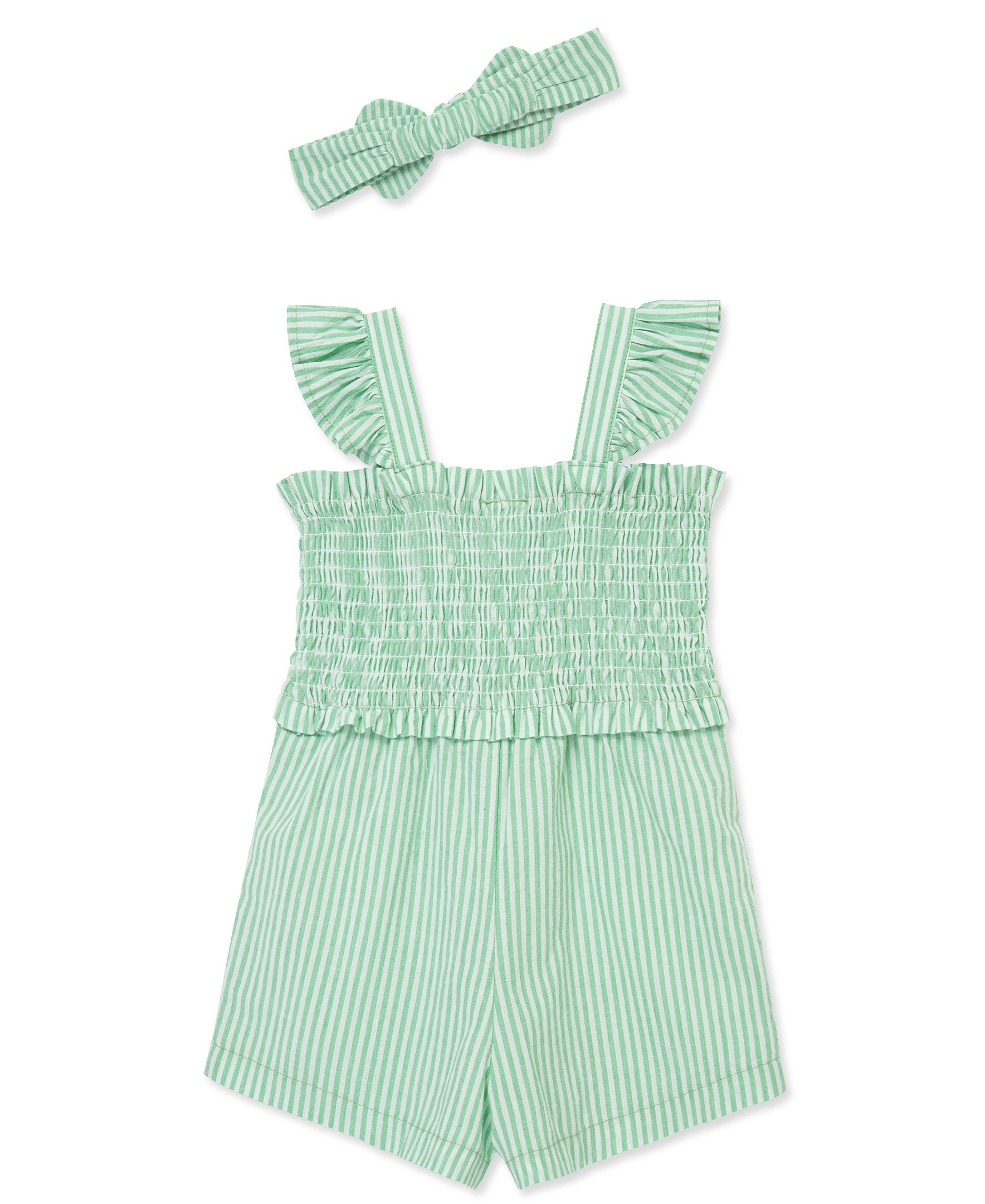 Green Embroidered Woven Romper & Headband (12M-24M) - Little Me