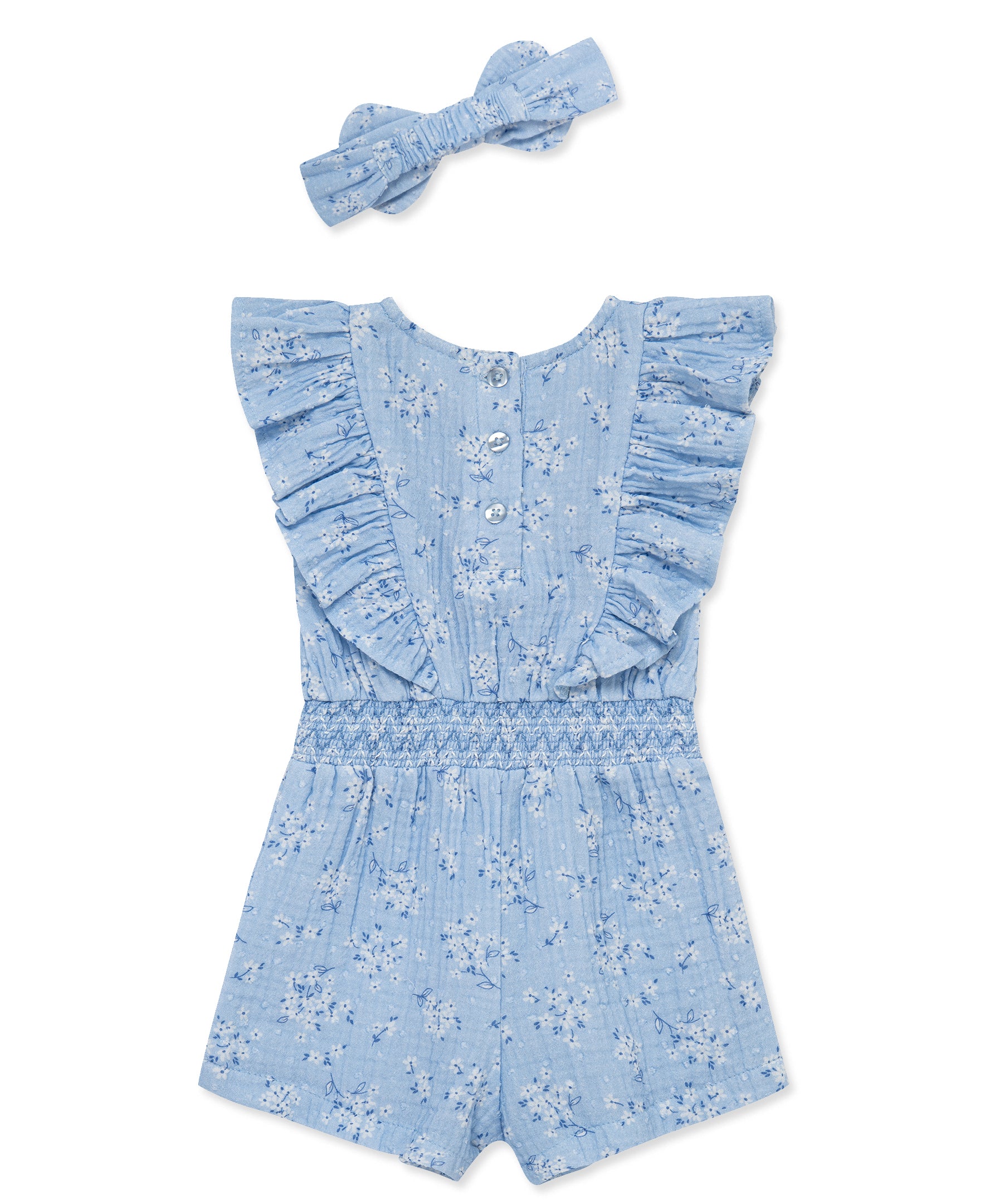 Blue Bouquet Woven Romper & Headband (2T-4T) - Little Me