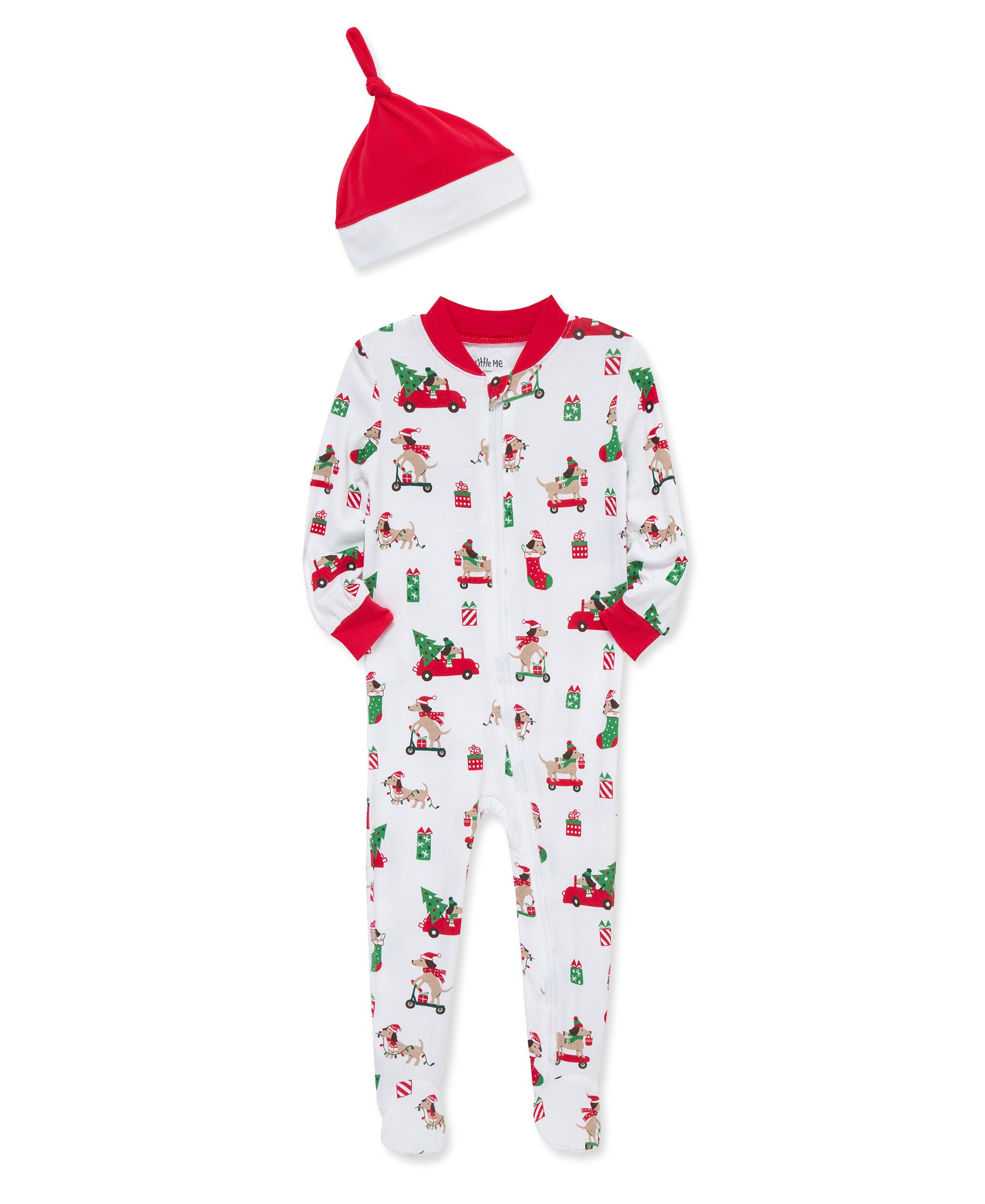 Puppy Zip Front Footie & Hat (12M-24M) - Little Me