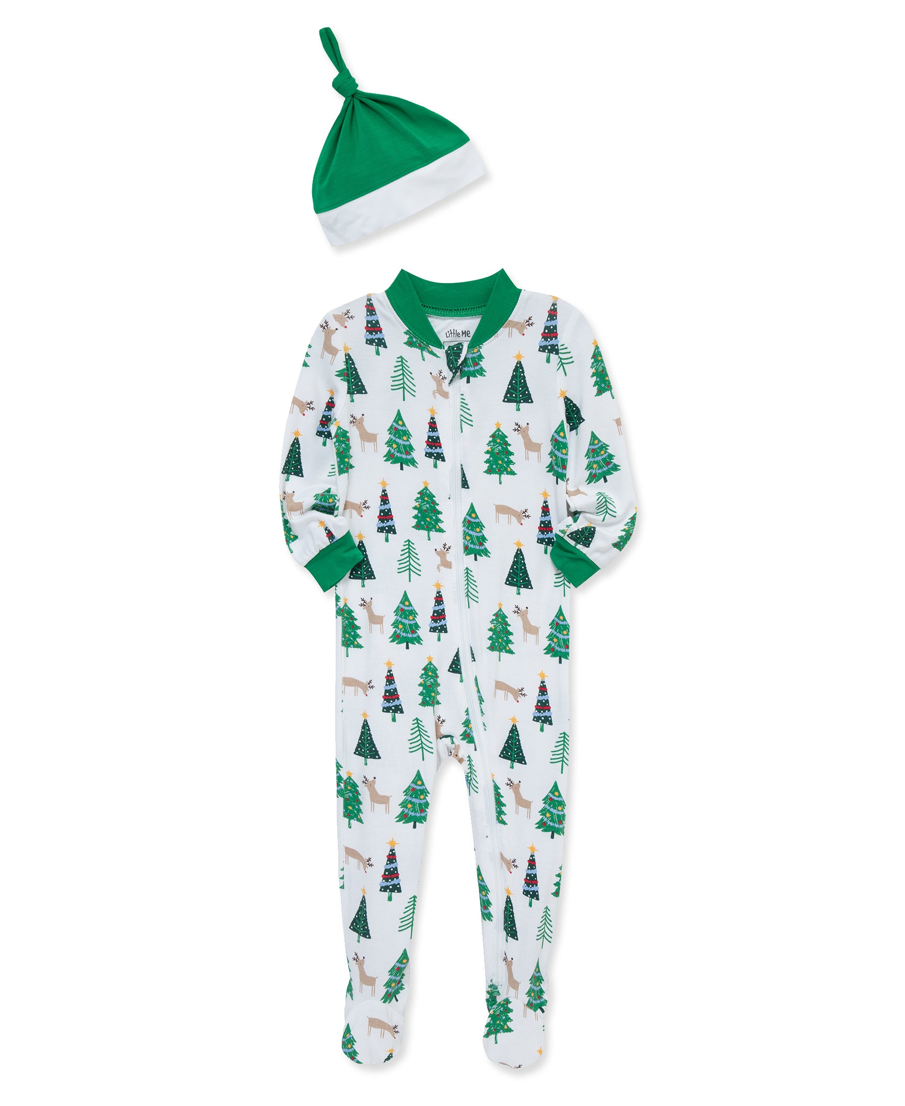 Christmas Tree Zip Footie & Hat (12M-24M) - Little Me