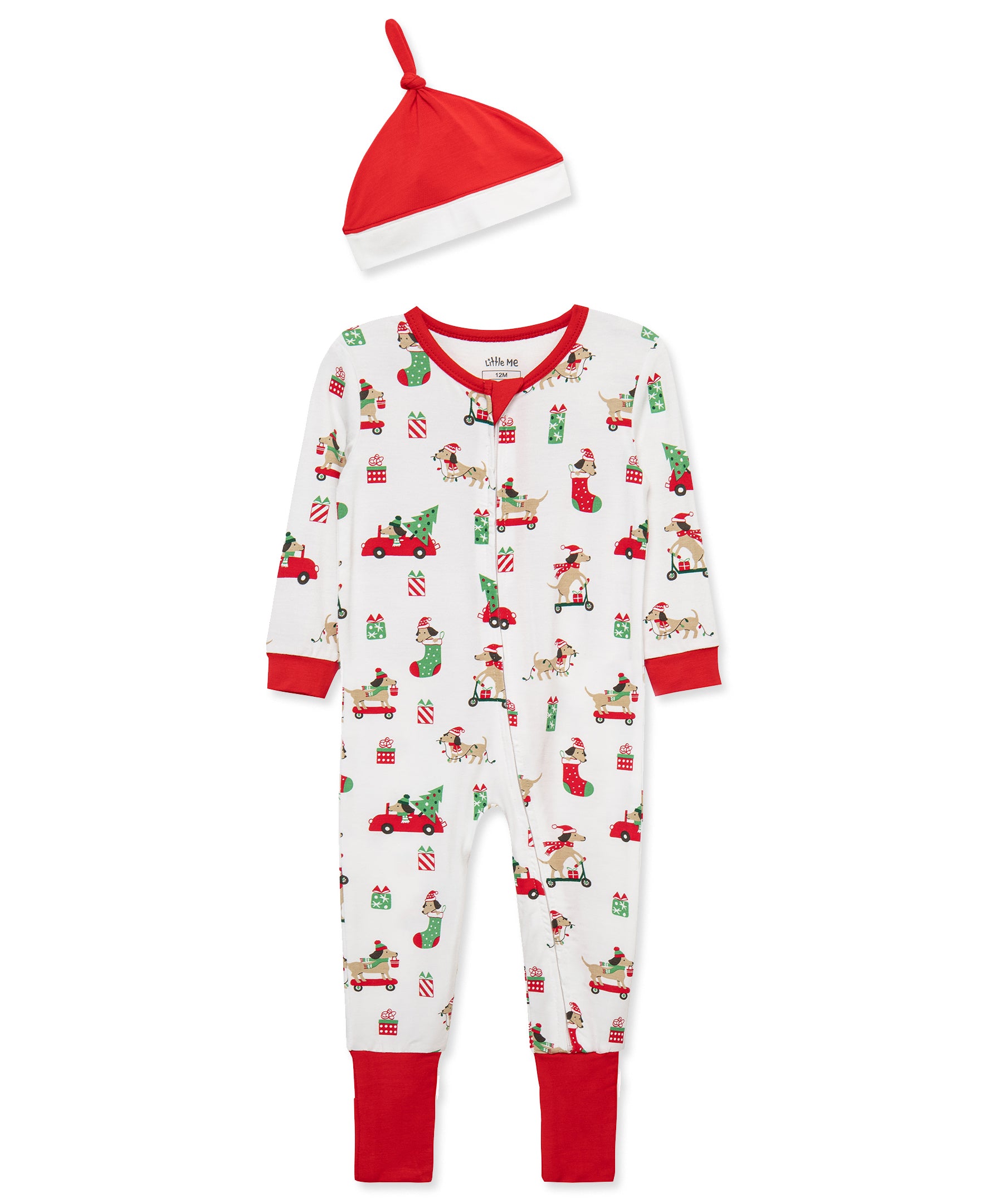 Puppy Non-Slip Zip Front Footie & Hat (12M-24M) - Little Me