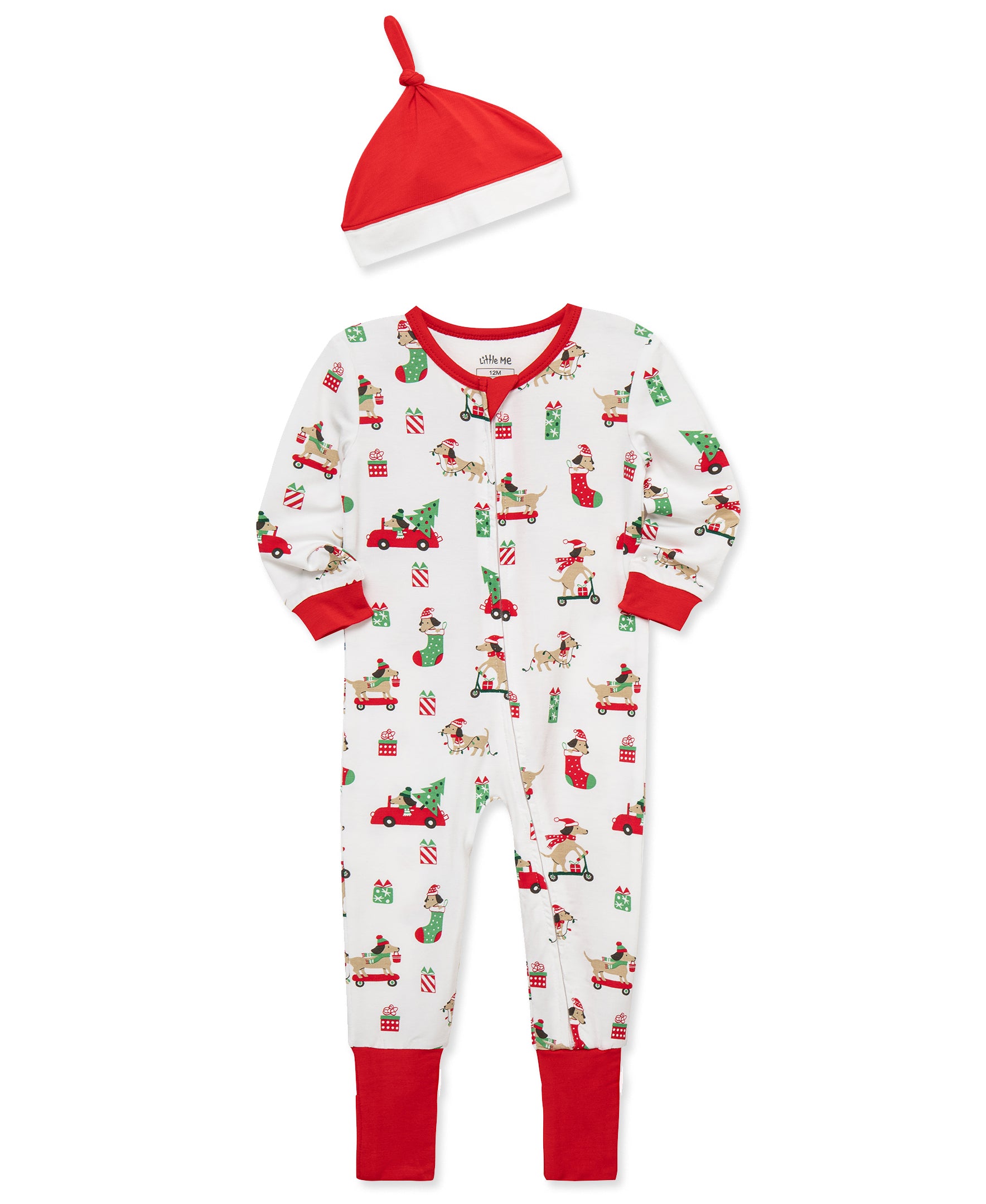 Puppy Non-Slip Zip Front Footie & Hat (12M-24M) - Little Me