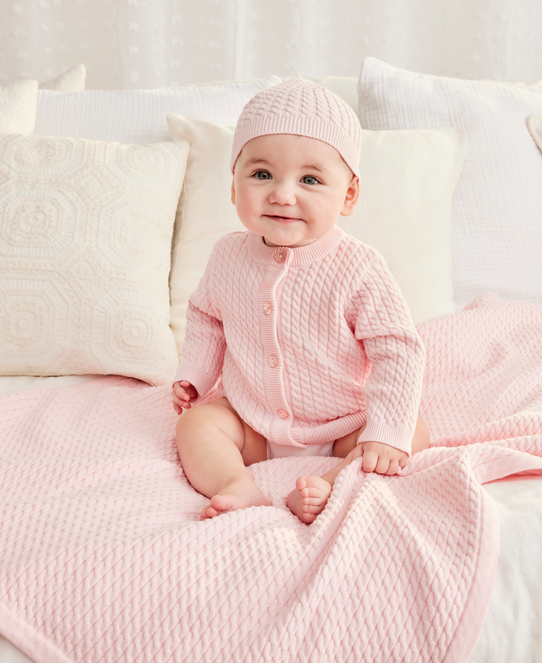 Pink Cable Knit Receiving Blanket - Little Me