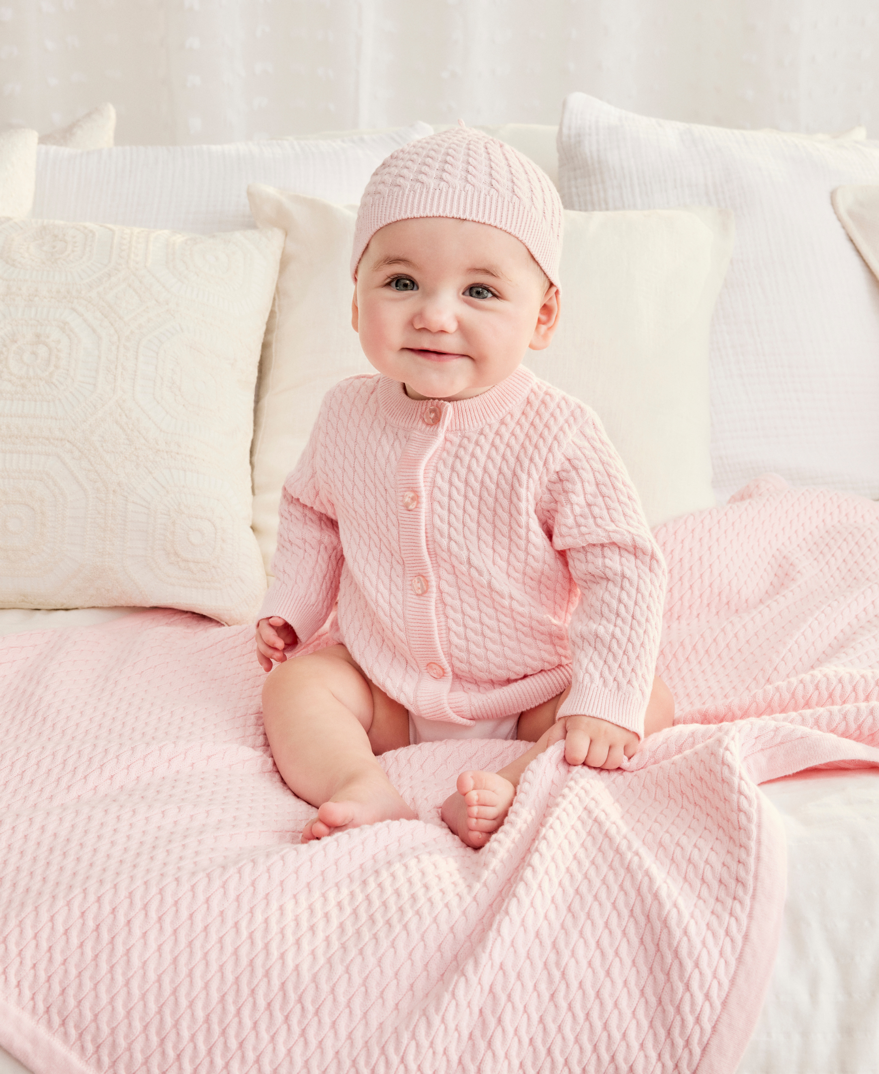 Pink Cable Sweater and Hat - Little Me