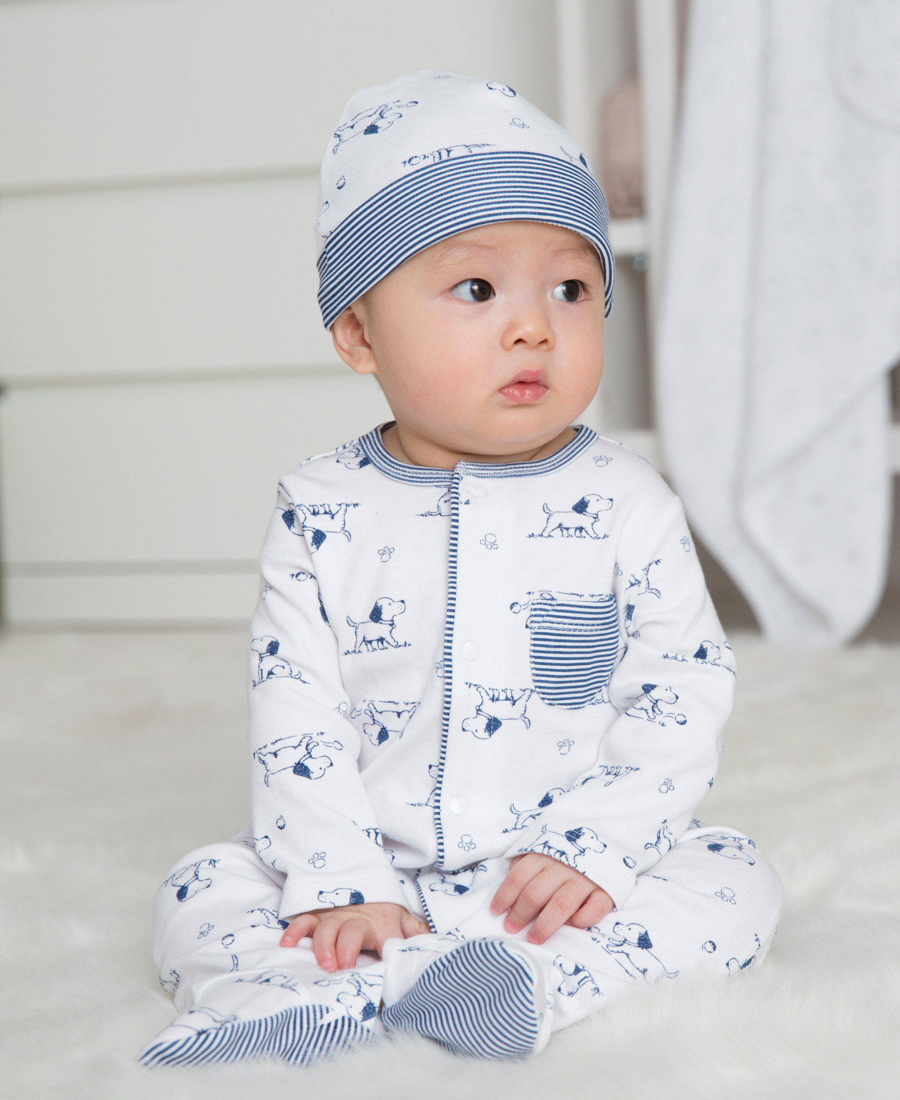 Puppy Toile Footed One-Piece And Hat - Little Me