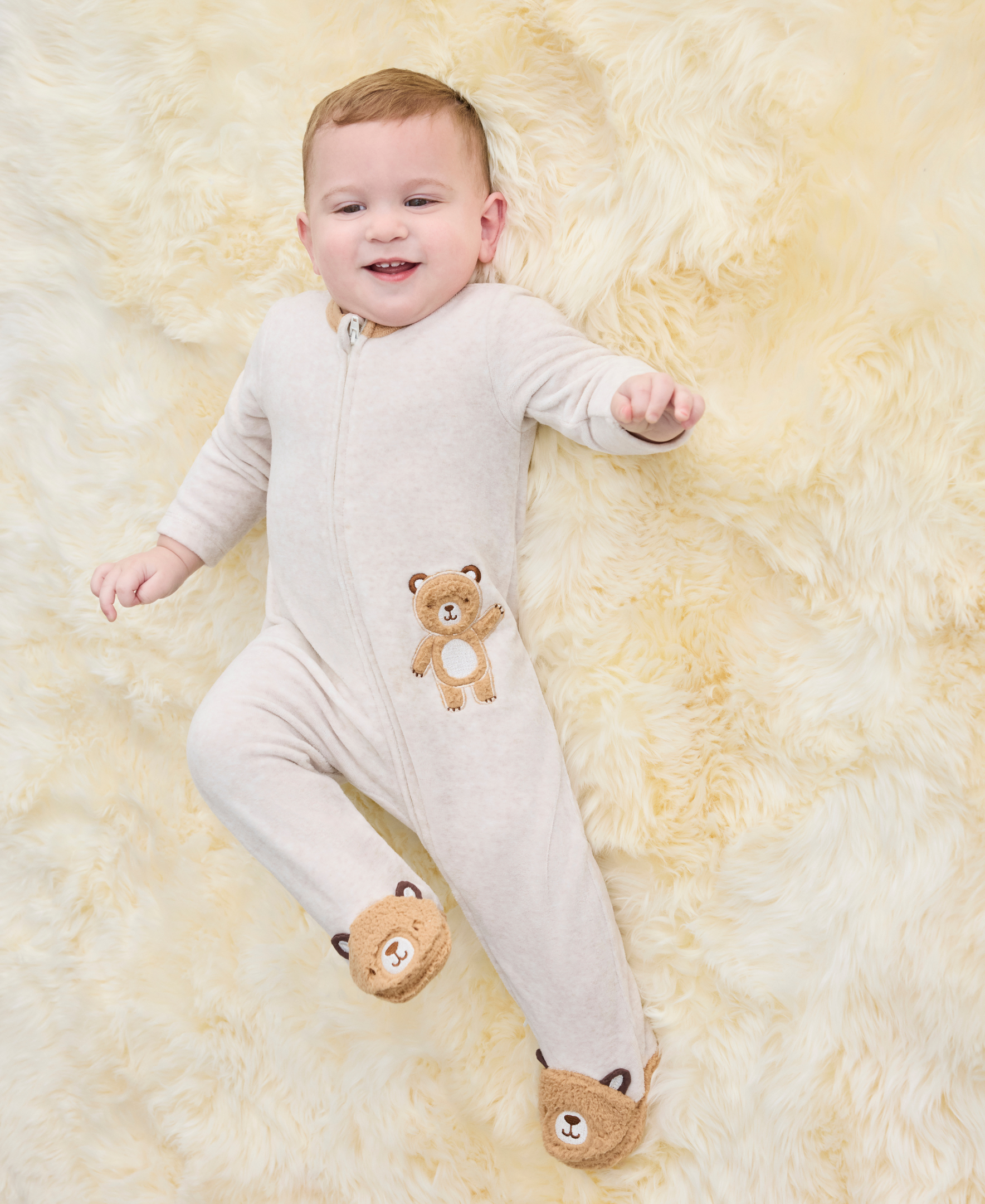 Fuzzy Bear Zip Velour Footie (3M-9M)