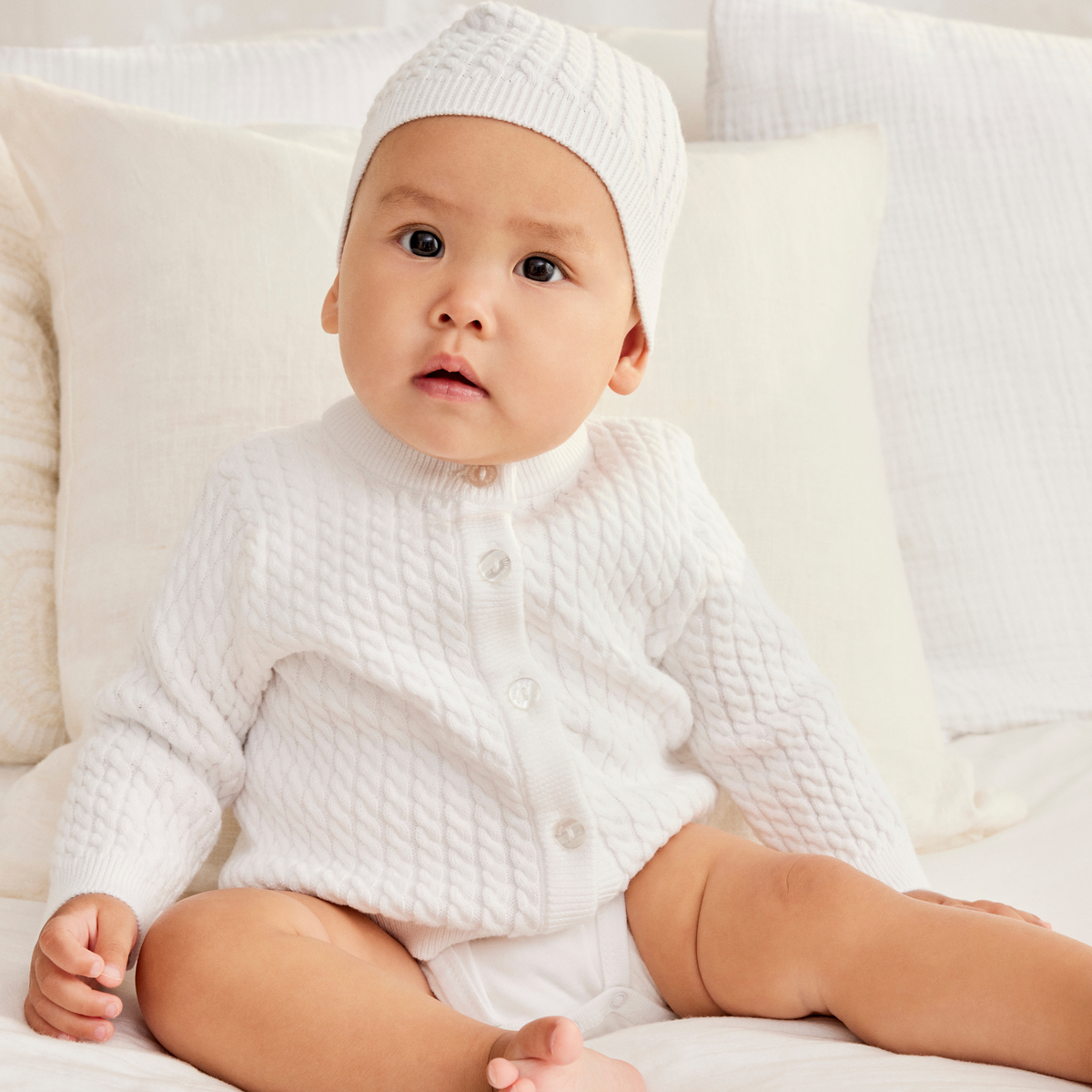 White Cable Sweater and Hat - Main Image