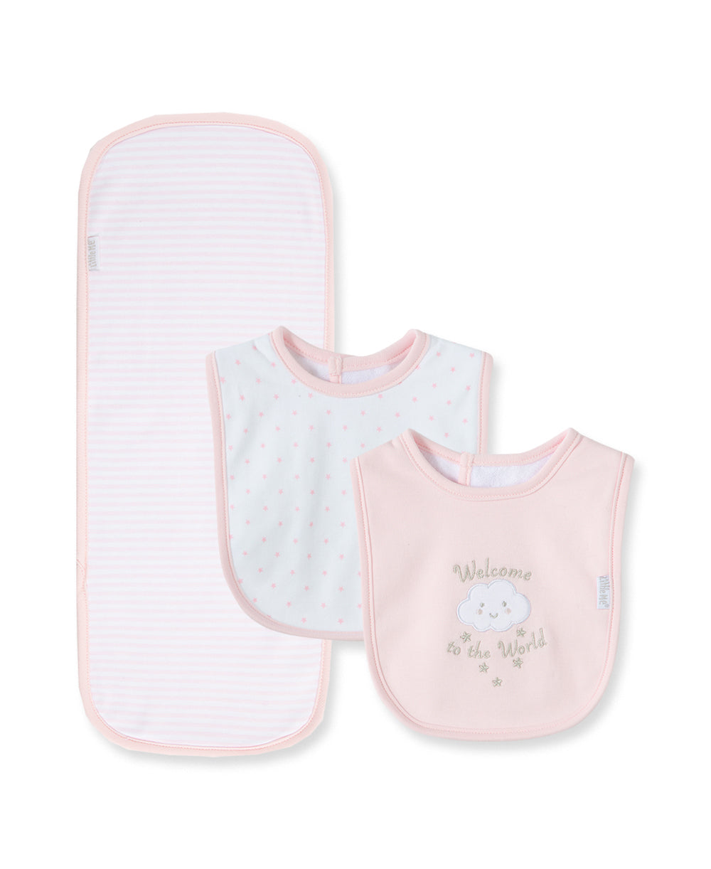 Pink Welcome To The World Bib & Burp Set - Little Me